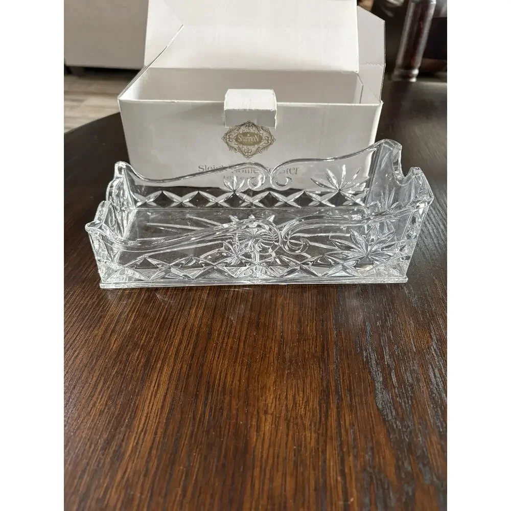 Shannon Godinger 24% Lead Crystal Clear Cut Sleigh Wine Bottle Rest Caddy Holder